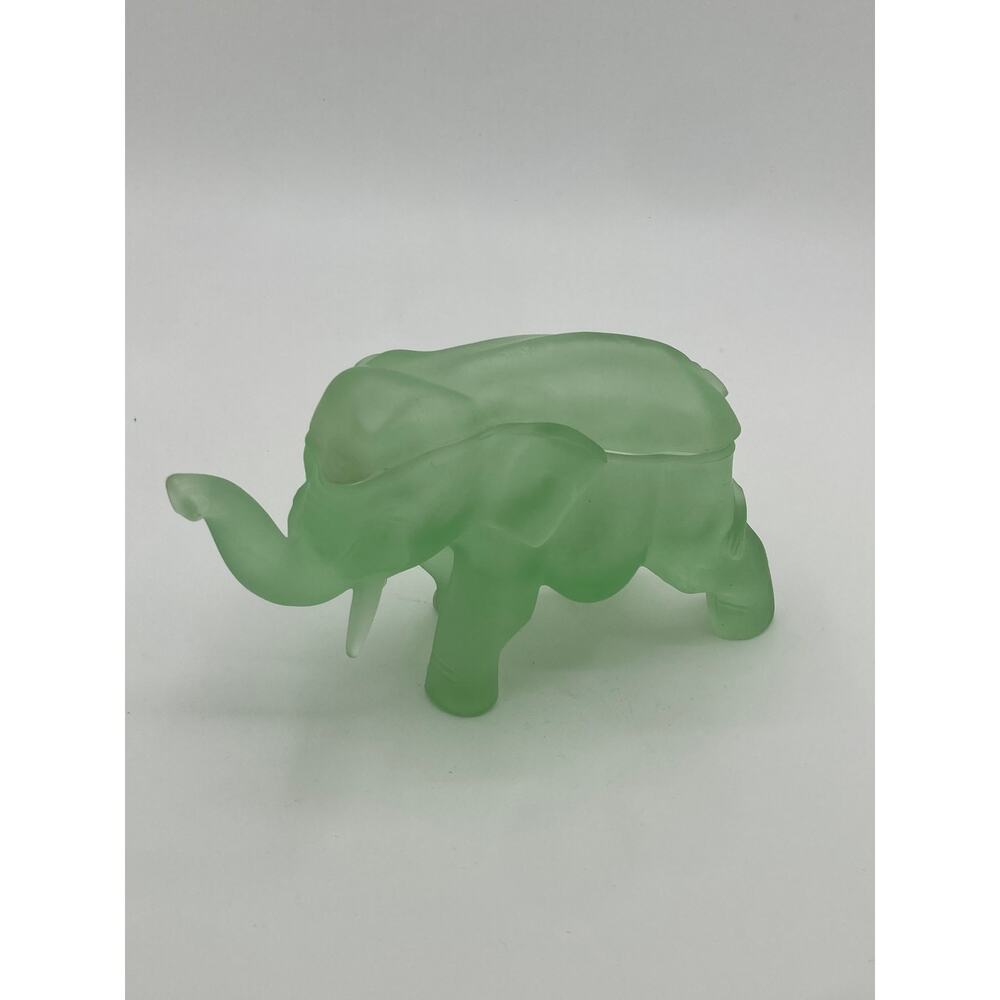 Vintage Green Frosted Glass Elephant Trinket Box with Lid Art Deco